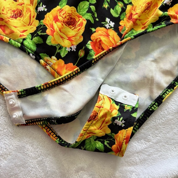 ZARA Black Floral Sleeveless Twist Halter Neck Bodysuit--M - Picture 11 of 16